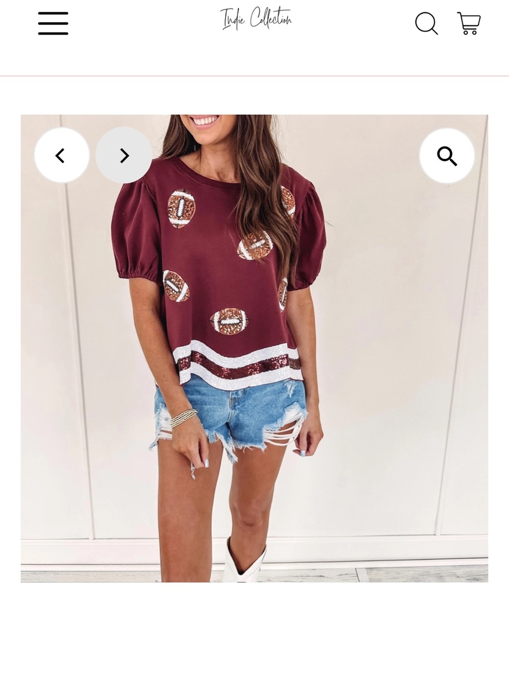 Peach Love California Maroon Puff-Sleeve Sequin Football Tee - Picture 11 of 11